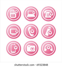set of 9 technology with hearts signs