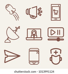 Set of 9 technology outline icons such as satellite outlined