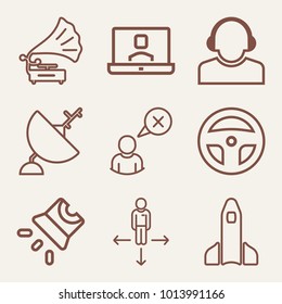 Set of 9 technology outline icons such as playing gramophone outlined