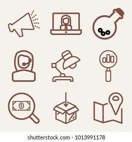 Set of 9 technology outline icons such as search ratings outlined