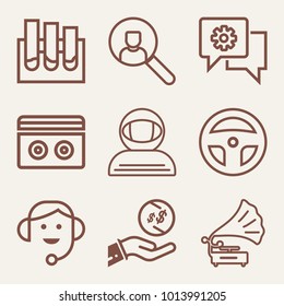 Set of 9 technology outline icons such as playing gramophone outlined