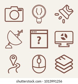 Set of 9 technology outline icons such as satellite outlined
