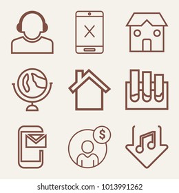 Set of 9 technology outline icons such as house outlined