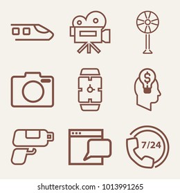 Set of 9 technology outline icons such as wrist watch outlined