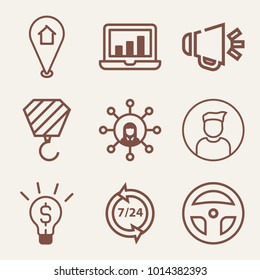 Set of 9 technology outline icons such as business idea outlined
