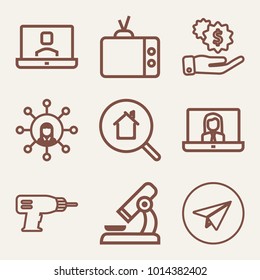 Set of 9 technology outline icons such as earning money outlined