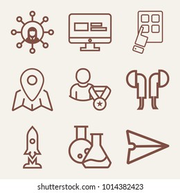 Set of 9 technology outline icons such as networking outlined