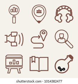 Set of 9 technology outline icons such as search ratings outlined