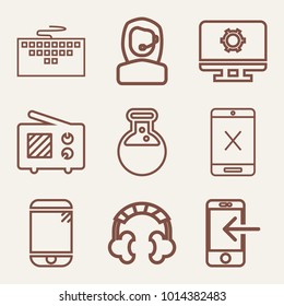 Set of 9 technology outline icons such as touchscreen smart phone outlined