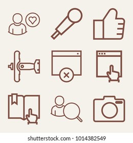 Set of 9 technology outline icons such as flying military plane, web canceled outlined