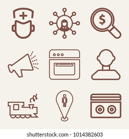 Set of 9 technology outline icons such as networking outlined