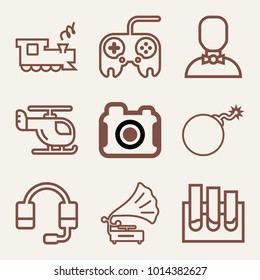 Set of 9 technology outline icons such as playing gramophone outlined