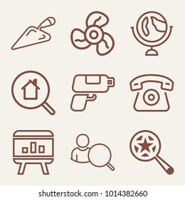 Set of 9 technology outline icons such as searching favorites outlined
