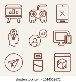 Set of 9 technology outline icons such as paying with plastic card outlined