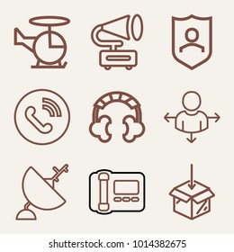 Set of 9 technology outline icons such as satellite outlined
