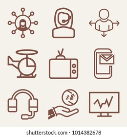 Set of 9 technology outline icons such as networking outlined
