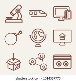 Set of 9 technology outline icons such as paying with plastic card outlined