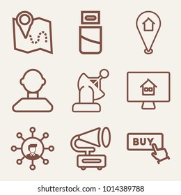 Set of 9 technology outline icons such as networking outlined