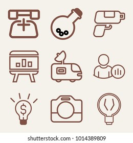 Set of 9 technology outline icons such as business idea outlined