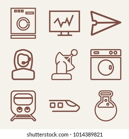 Set of 9 technology outline icons such as washing machine outlined