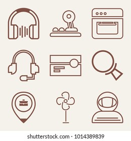 Set of 9 technology outline icons such as cosmonaut in spacesuit outlined