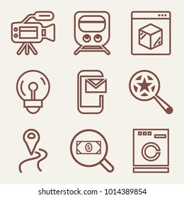 Set of 9 technology outline icons such as washing machine outlined