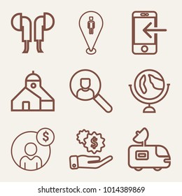 Set of 9 technology outline icons such as earning money outlined