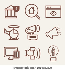 Set of 9 technology outline icons such as paying with plastic card outlined