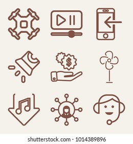 Set of 9 technology outline icons such as earning money outlined