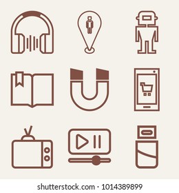 Set of 9 technology outline icons such as humanoid robot outlined
