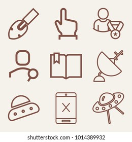 Set of 9 technology outline icons such as flying saucer outlined