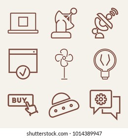 Set of 9 technology outline icons such as satellite, web profile outlined