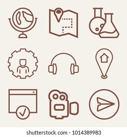 Set of 9 technology outline icons such as headphones outlined