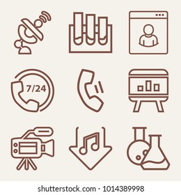 Set of 9 technology outline icons such as satellite, download music outlined