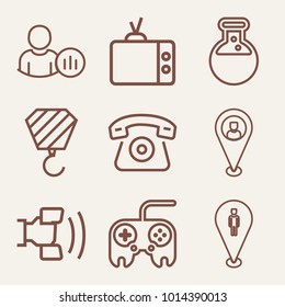 Set of 9 technology outline icons such as construction outlined
