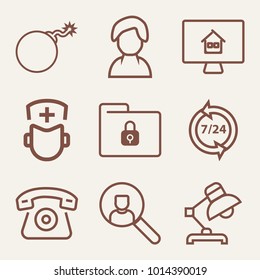 Set of 9 technology outline icons such as female profile outlined