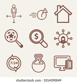 Set of 9 technology outline icons such as paying with plastic card outlined