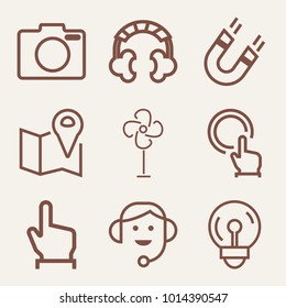 Set of 9 technology outline icons such as fan outlined