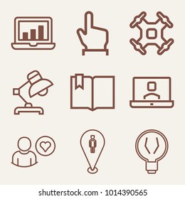 Set of 9 technology outline icons such as statistics outlined