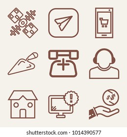 Set of 9 technology outline icons such as satellite outlined