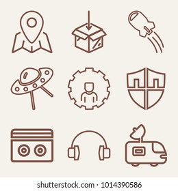 Set of 9 technology outline icons such as flying saucer outlined