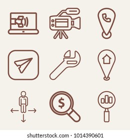 Set of 9 technology outline icons such as wrench outlined