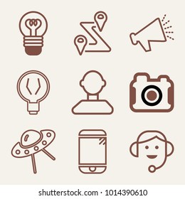 Set of 9 technology outline icons such as flying saucer outlined