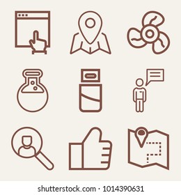 Set of 9 technology outline icons such as map outlined