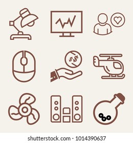 Set of 9 technology outline icons such as earning money outlined