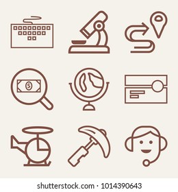 Set of 9 technology outline icons such as vintage cassette tape outlined