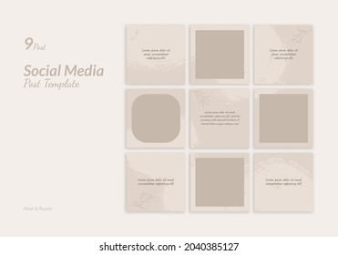 Set of 9 Template Social Media Instagram Design Post  with Puzzle and Pastel Theme. Suitable for Ads, Sale Banner Poster, Advertising, Promotion Product, Fashion, Beauty, Salon, Presentation, Cosmetic