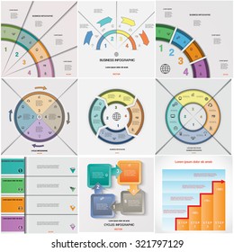 Set 9 templates Business Concept Infographics for business conceptual cyclic processes, on four positions possible to use for work flow, banner, diagram, web design, time line, area chart 