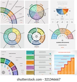 Set 9 templates. Infographics for business conceptual cyclic processes, five positions possible to use for workflow, banner, diagram, web design, timeline, area chart 