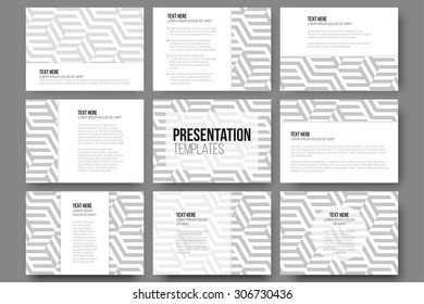 Set of 9 templates for presentation slides. Modern stylish geometric backgrounds with cubes. Simple abstract monochrome vector texture.